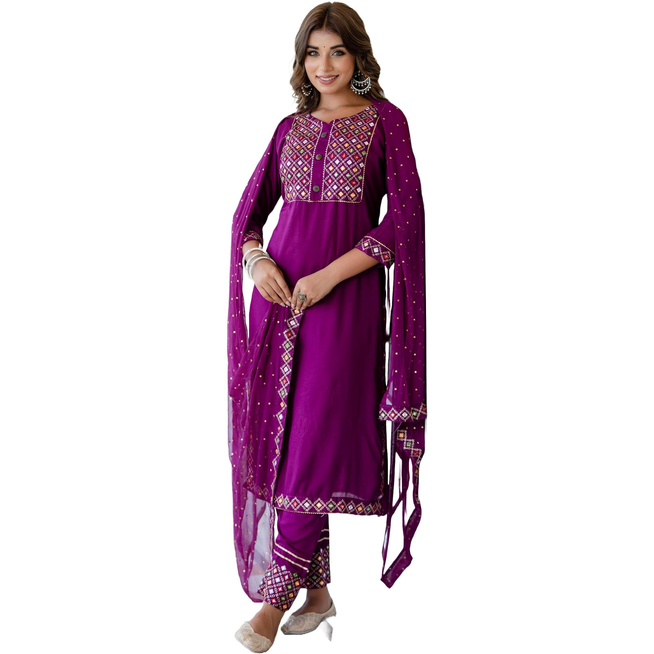 Yashika Women's Reyon Regular Kurta Set in Solid Maroon Color Pure Rayon Fabric with Pant and Dupatta (AZ-YS-P1-KS2151-S