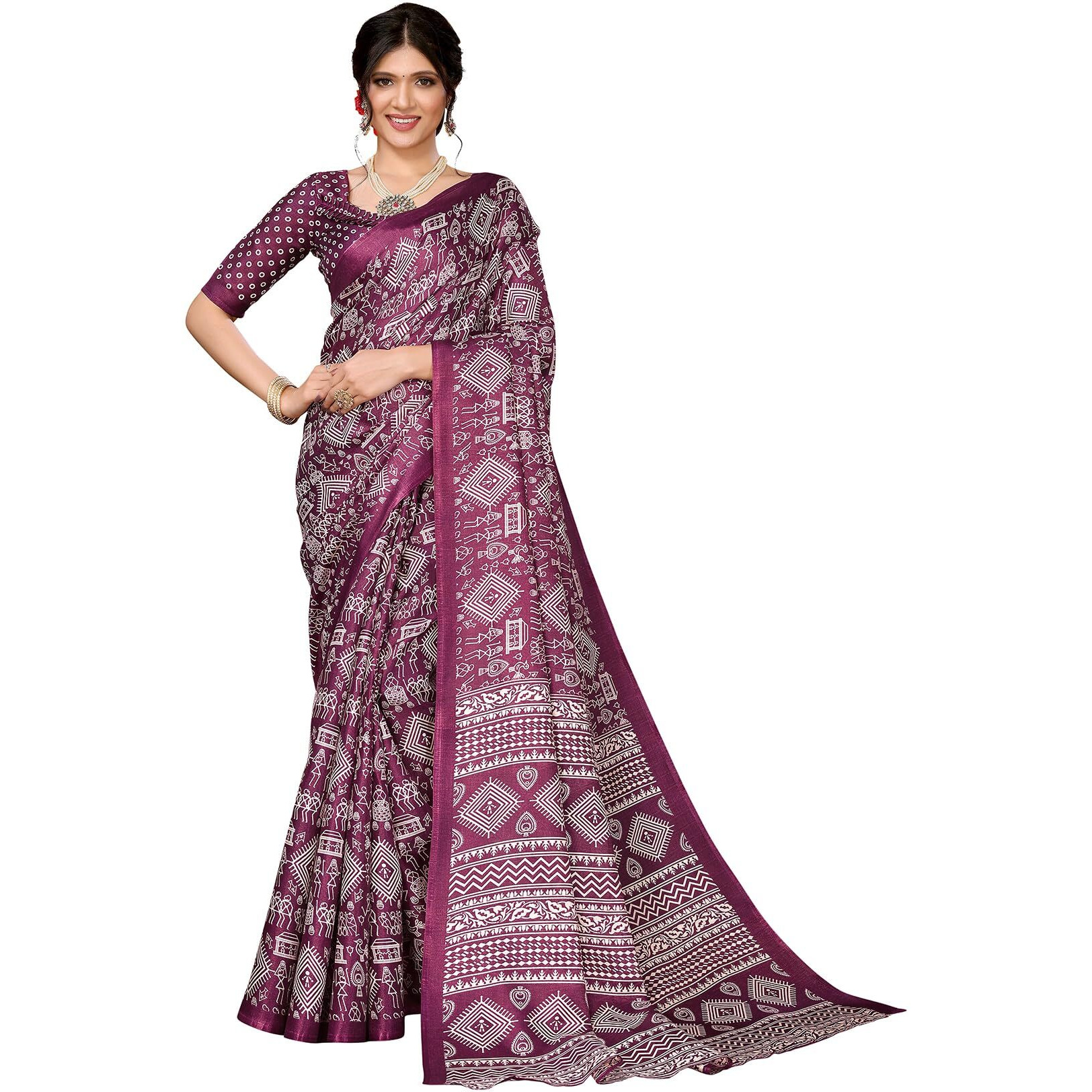 Yashika Women's Latest Woven Printed Art Silk Saree with Unstitched Blouse Material-Suitable for All Indian Weddings and Festivals (AZ-YS-P1-URMILA-YASHODA-Parent_Purple)