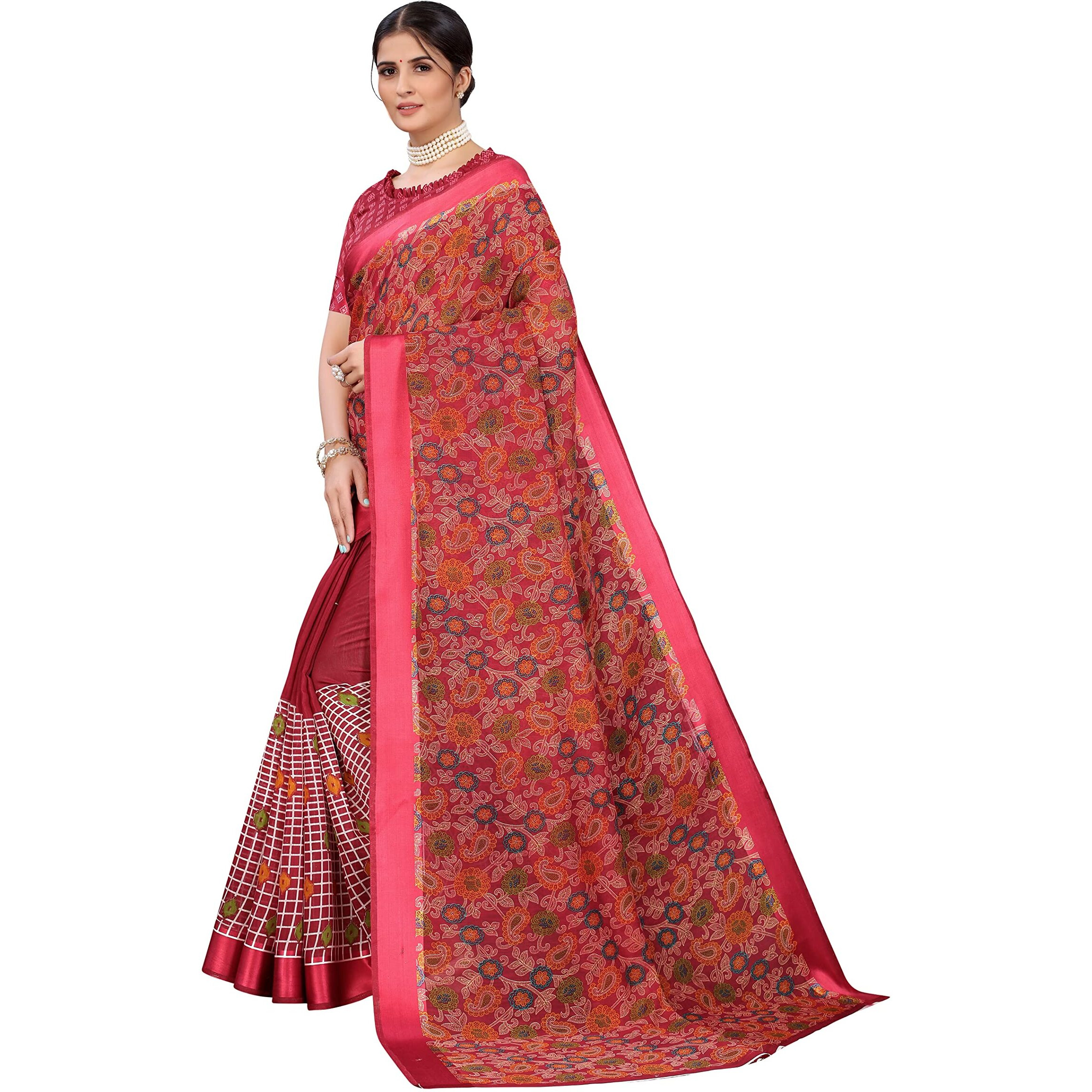 Yashika Women's Jacquard Linen Blend Standard Length (Nancy Maroon
