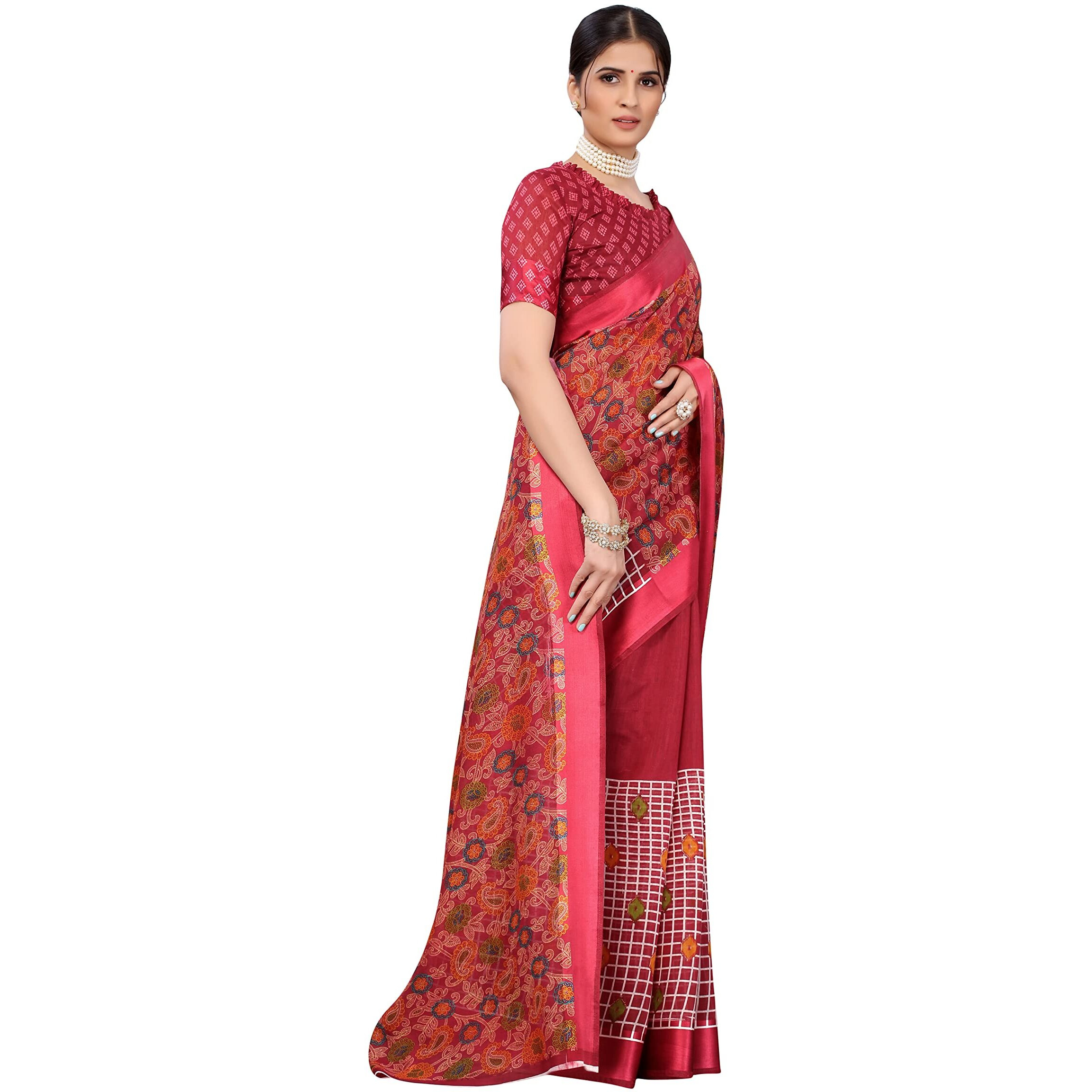 Yashika Women's Jacquard Linen Blend Standard Length (Nancy Maroon