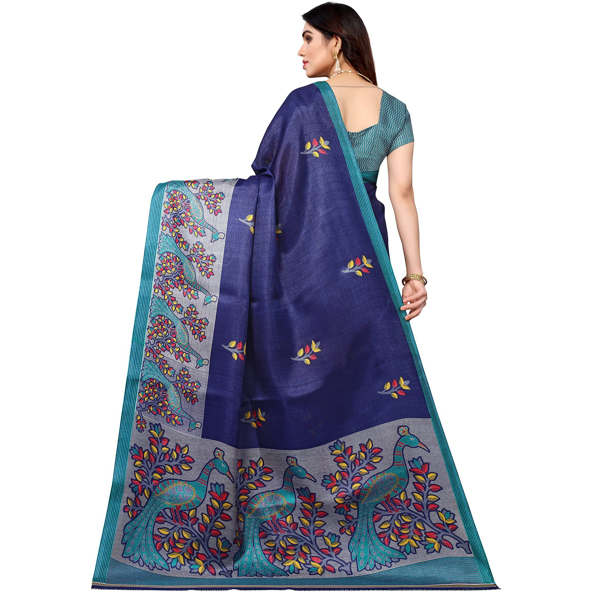 Yashika Womens Art Silk Printed Saree With Blouse Piece(UDITA NAVY_Free Size)