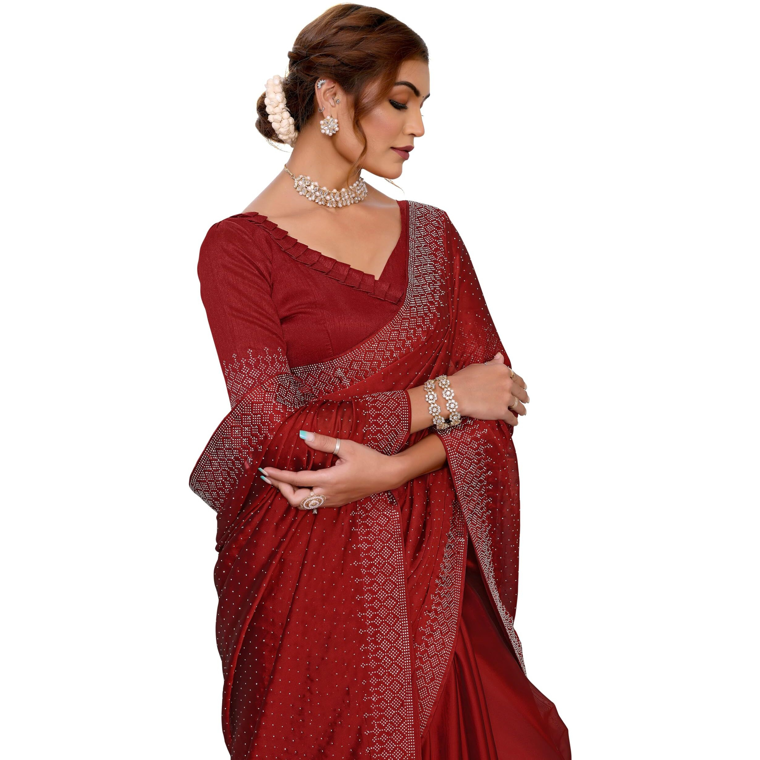 Yashika Women's Woven Chiffon Latest Black Rangoli Fabric Saree with Lace and Blouse Material (AZ-YS-P3-SWARNA-TANIKSHA-Parent-NEW_Maroon)