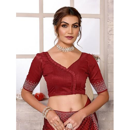 Yashika Women's Woven Chiffon Latest Black Rangoli Fabric Saree with Lace and Blouse Material (AZ-YS-P3-SWARNA-TANIKSHA-Parent-NEW_Maroon)