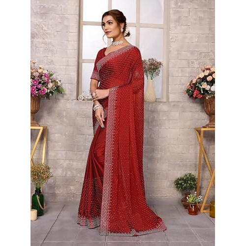 Yashika Women's Woven Chiffon Latest Black Rangoli Fabric Saree with Lace and Blouse Material (AZ-YS-P3-SWARNA-TANIKSHA-Parent-NEW_Maroon)