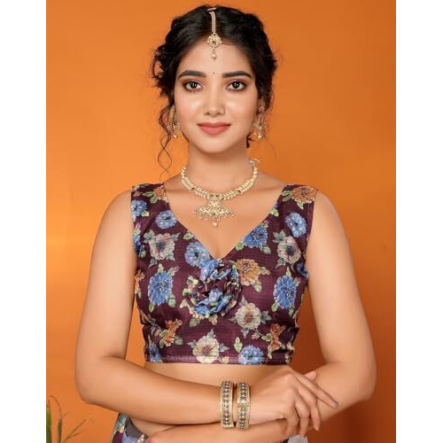 Yashika Digital Print Cotton Silk Kota Checks with Tassels Unstitched Blouse Material Printed Stylish Saree for Women (AZ-YS-P1-KIRTI-Parent_Purple)