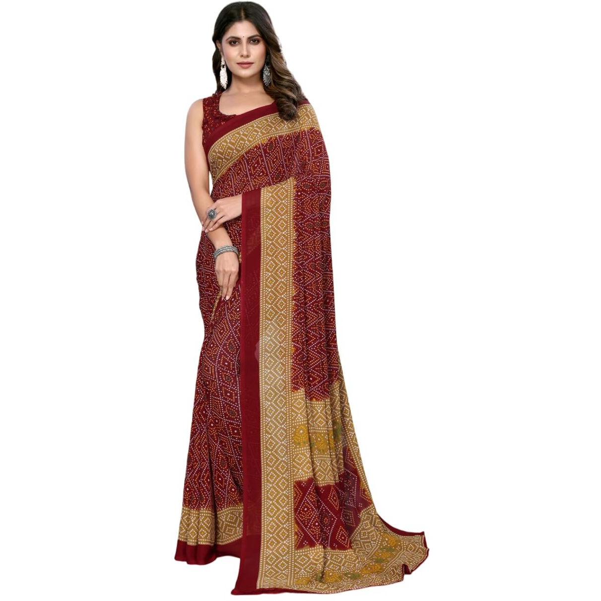 Yashika Women's Trendy Georgette Maroon Color Saree with Blouse Material(BINKAL MAROON)