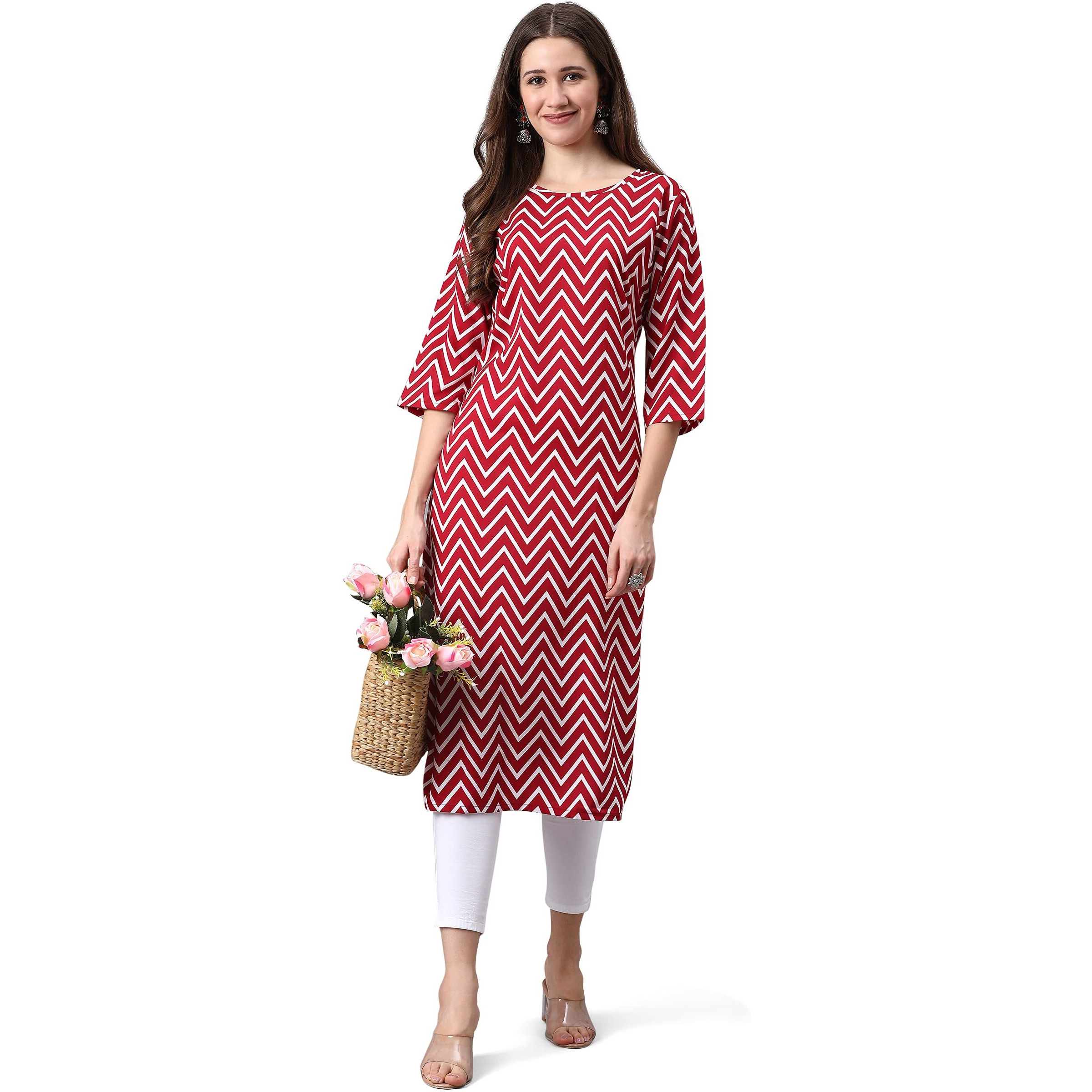 Yashika Women's Crepe Printed Maroon Color Straight Kurta/Kurti (YS-K1021-S_0)
