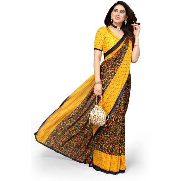 Yashika Womens Georgette Printed Saree With Blouse Piece(NAMRATA YELLOW_N_Free Size)