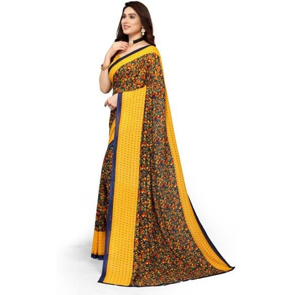 Yashika Womens Georgette Printed Saree With Blouse Piece(NAMRATA YELLOW_N_Free Size)