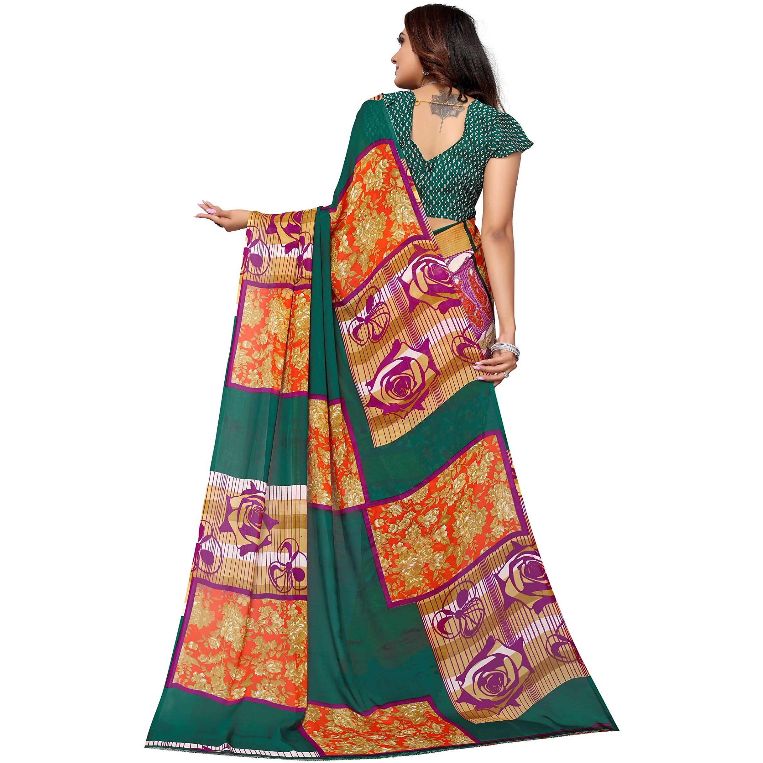 Yashika Womens Georgette Printed Saree With Blouse Piece(MUKUL RAMA_Free Size)