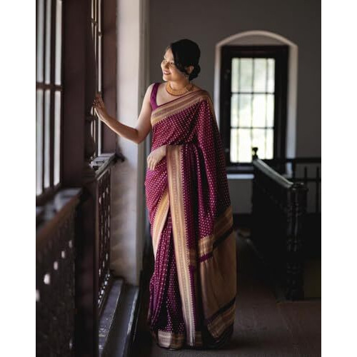 Yashika Women's Banarasi Kanjivaram Cotton Silk Woven Saree with Unstitched Blouse Material (AZ-YS-OG-PADMA PURPLE)