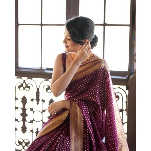 Yashika Women's Banarasi Kanjivaram Cotton Silk Woven Saree with Unstitched Blouse Material (AZ-YS-OG-PADMA PURPLE)