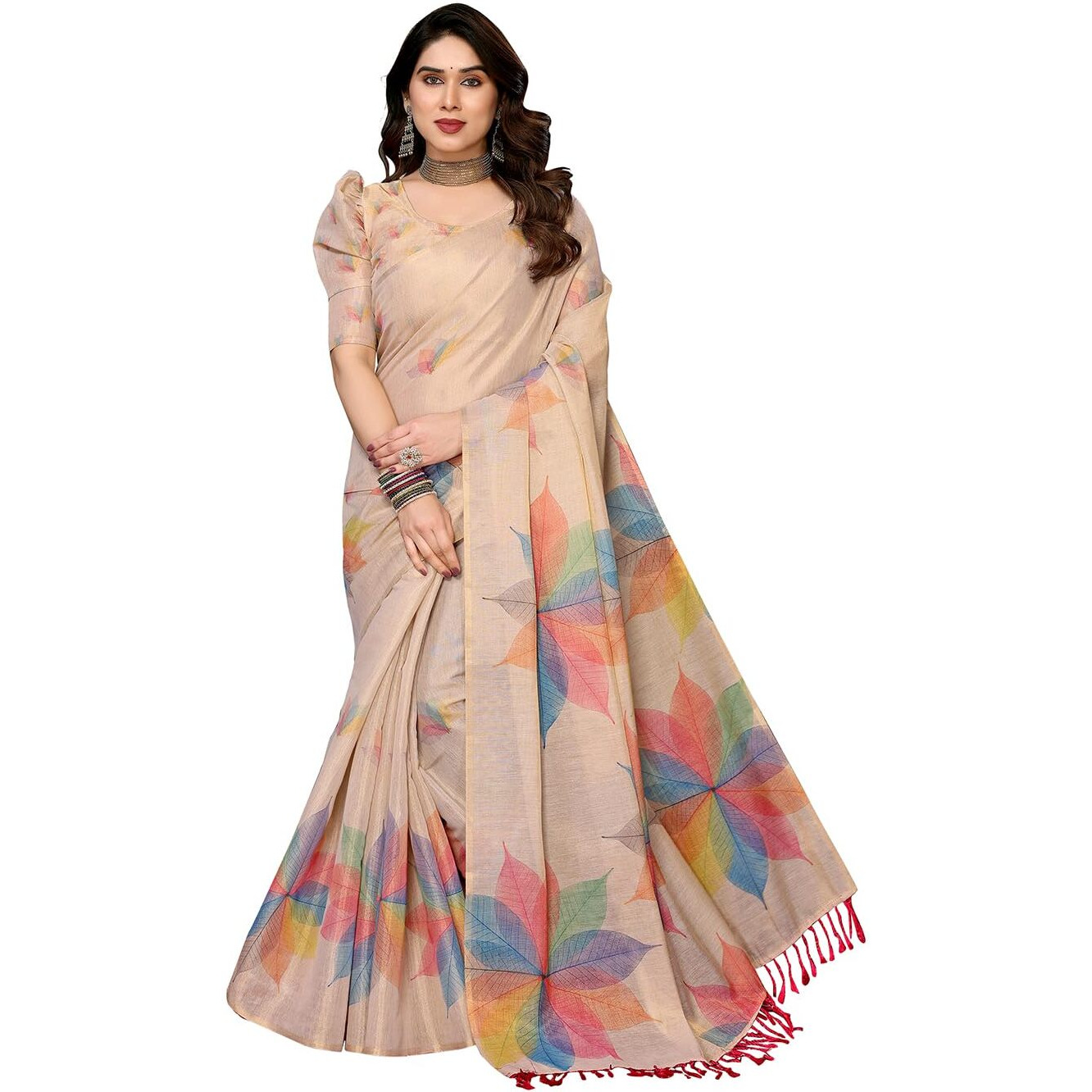 Yashika Women's Floral Digital Print Chandheri Saree with Unstitched Blouse Material (AZ-YS-P1-PARWATI CHIKU)