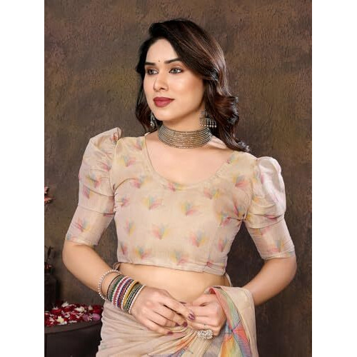 Yashika Women's Floral Digital Print Chandheri Saree with Unstitched Blouse Material (AZ-YS-P1-PARWATI CHIKU)