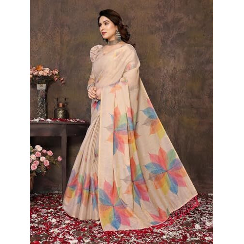 Yashika Women's Floral Digital Print Chandheri Saree with Unstitched Blouse Material (AZ-YS-P1-PARWATI CHIKU)