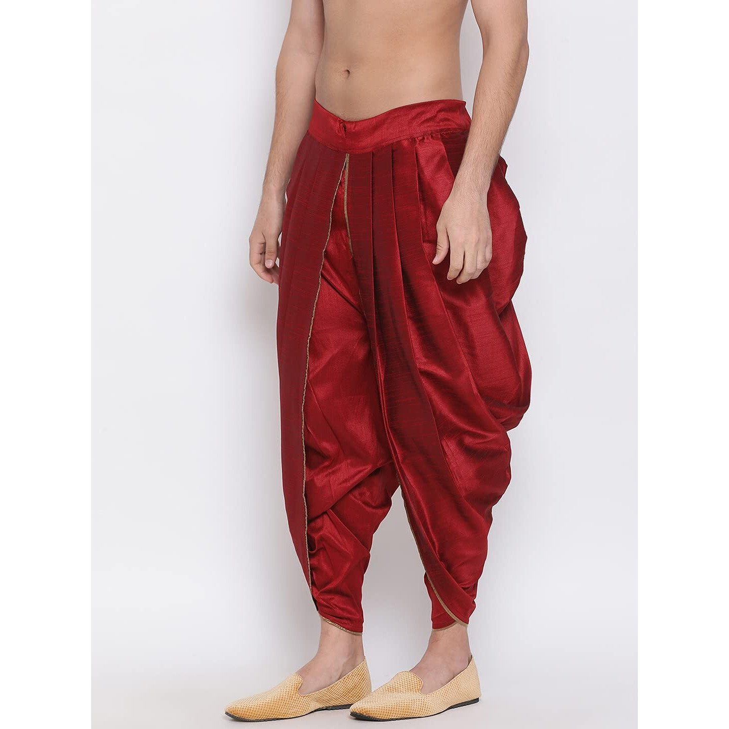 VASTRAMAY Mens Silk Blend Maroon Dhoti - Comfort, Classic Design for Festivals & Ceremonies | Embroidered Machine Weave Versatile Dhoti |Ethnic Indian Wear for Men_VASMRD001MA