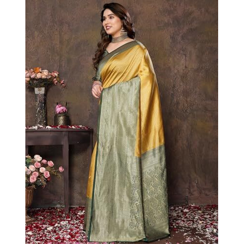 Yashika Women's Banarasi Kanjivaram Art Silk Saree with Blouse Material (AZ-YS-P1-YUKTI YELLOW)