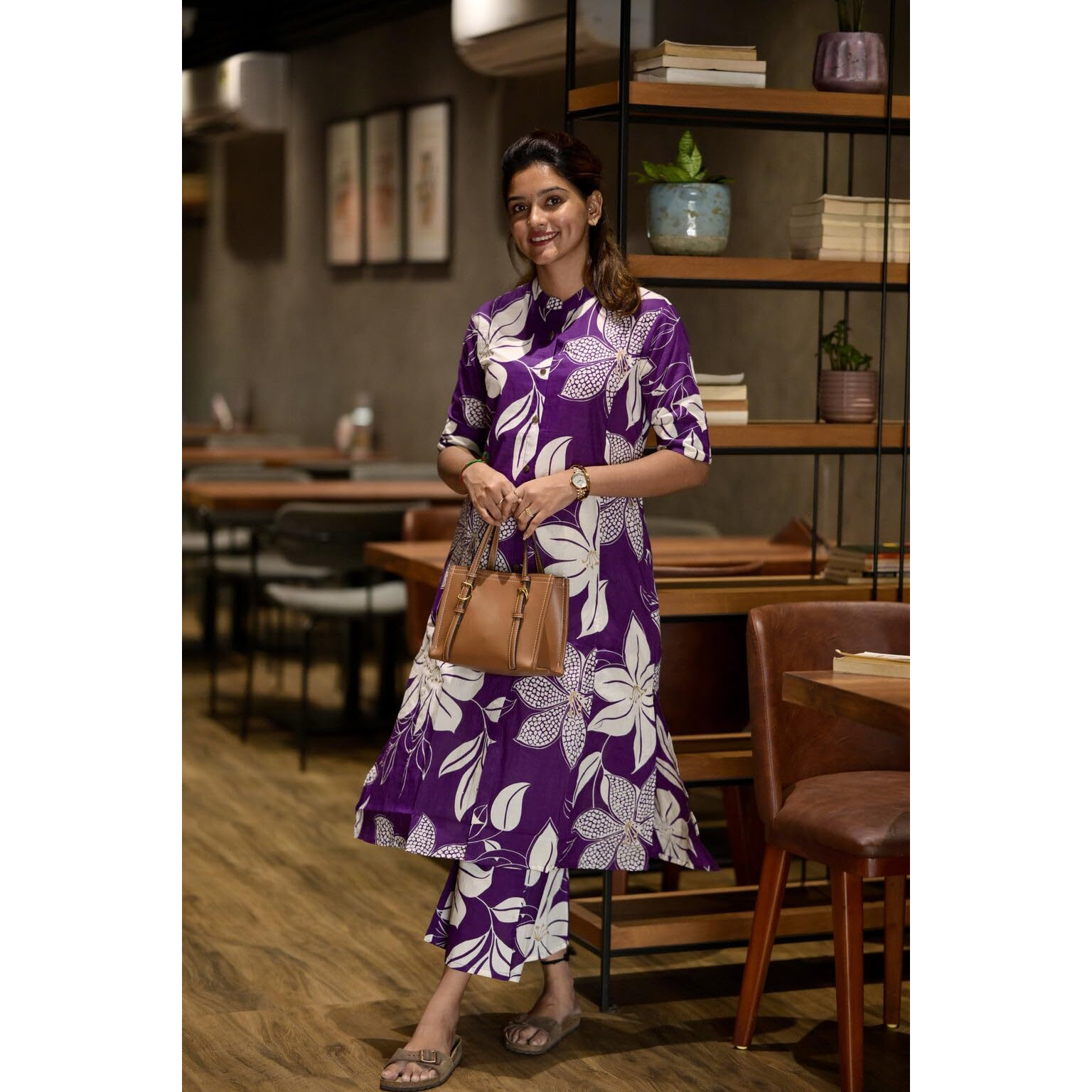 ANNI DESIGNER Women's Rayon Viscose Straight Printed Kurta with Pant (Sunoni Purple_L_Purple_Large)