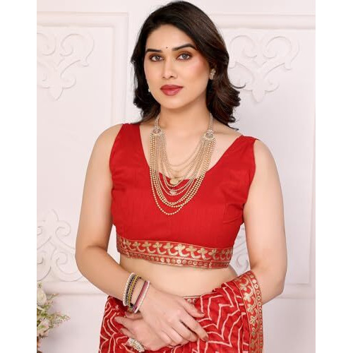 Yashika Women's Printed Georgette Printed Saree With Lace Border and Blouse Material (AZ-YS-P1-SRAVANI RED)
