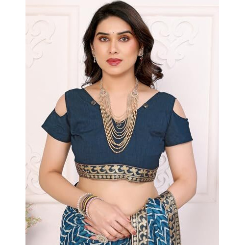 Yashika Women's Printed Georgette Printed Saree With Lace Border and Blouse Material (AZ-YS-P1-SRAVANI BLUE)