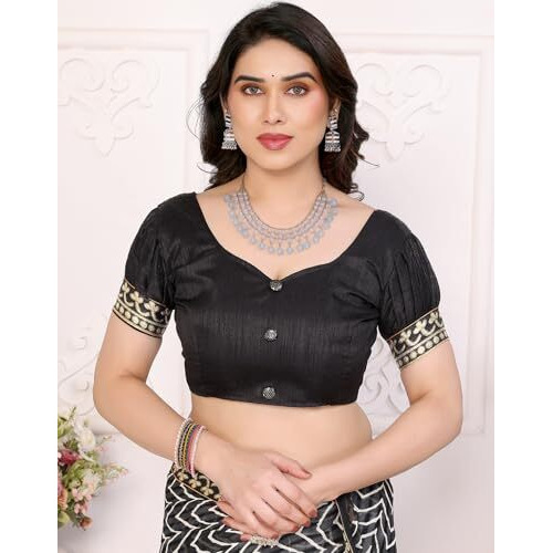 Yashika Women's Printed Georgette Printed Saree With Lace Border and Blouse Material (AZ-YS-P1-SRAVANI BLACK)
