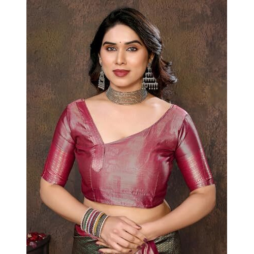 Yashika Women's Banarasi Kanjivaram Art Silk Saree with Blouse Material (AZ-YS-P1-YUKTI GREEN)