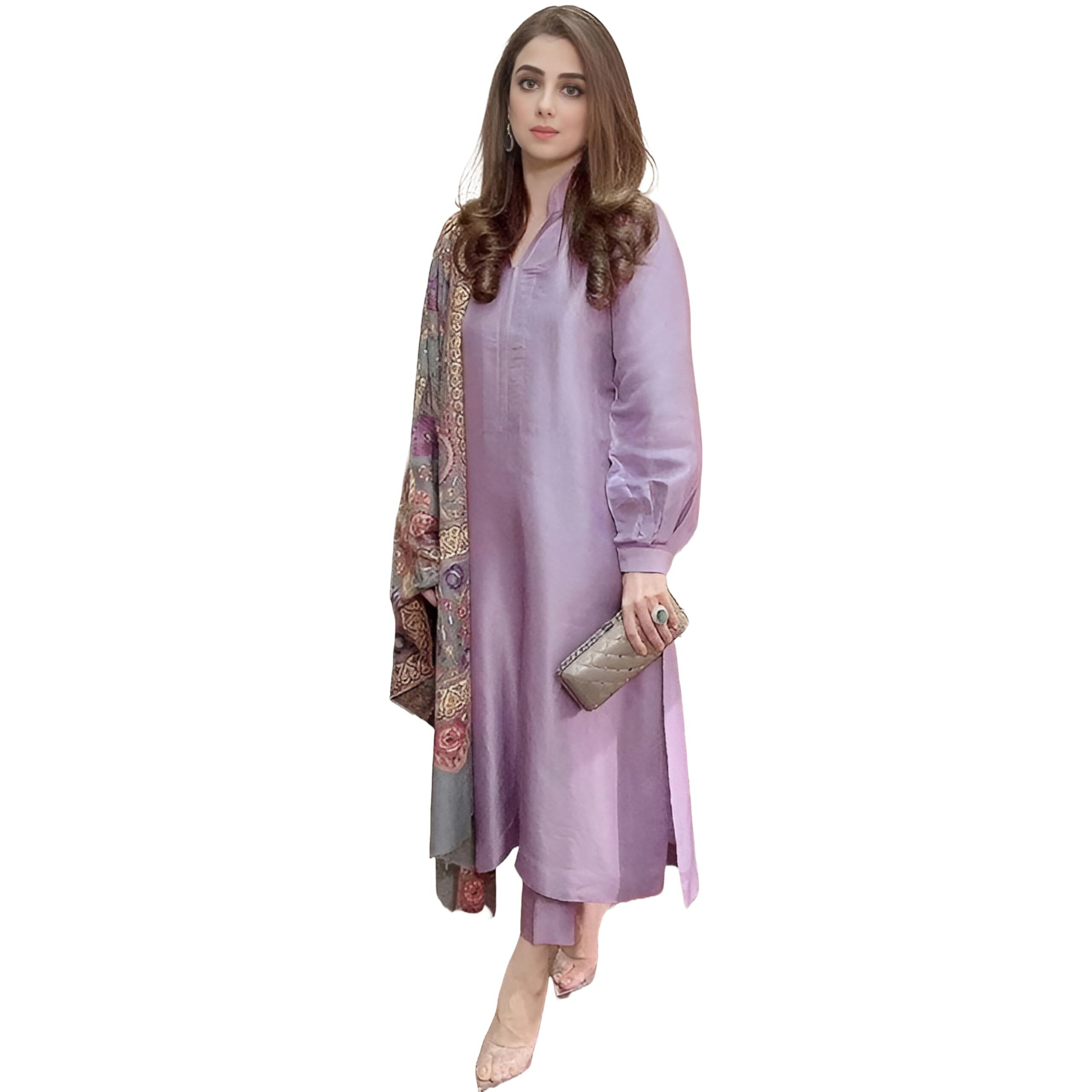 ANNI DESIGNER Women's Rayon Viscose Solid Straight Kurta with Pant & Dupatta (Mawra Purple_M_Purple_Medium)