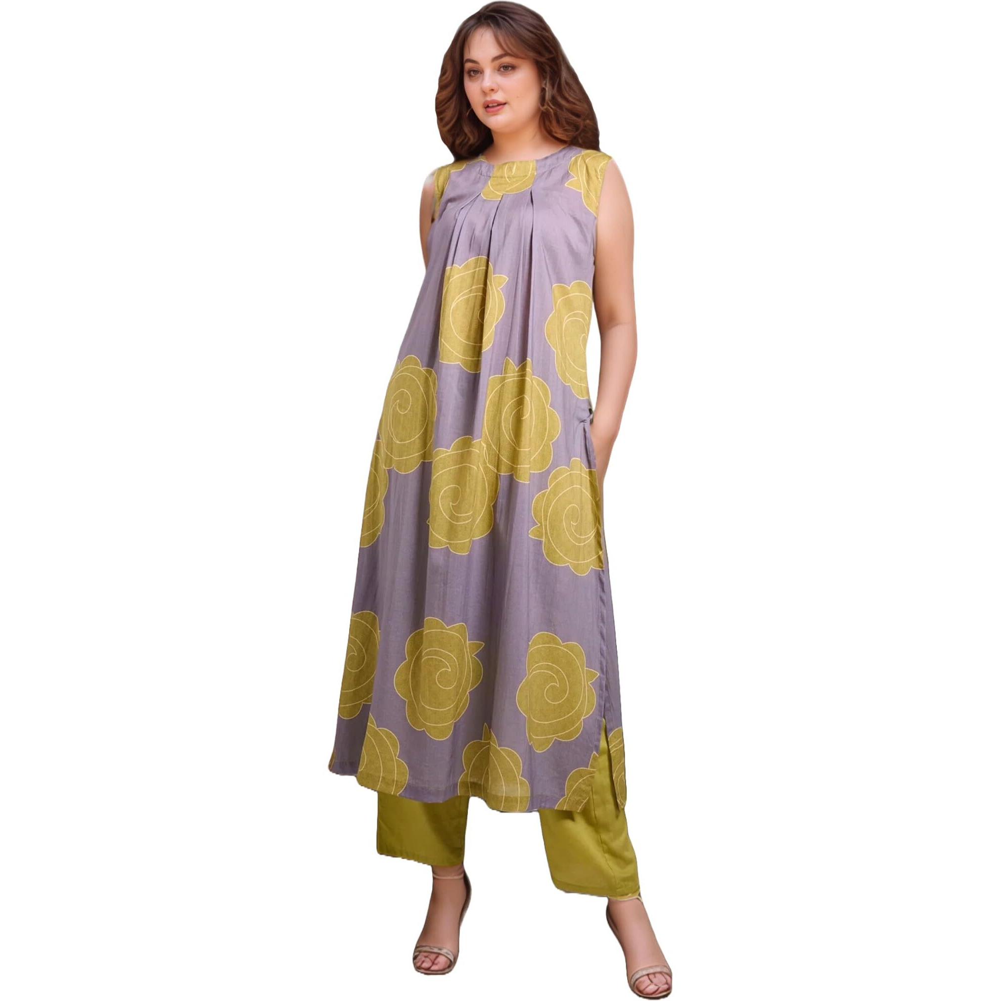 ANNI DESIGNER Women's Rayon Viscose Straight Printed Kurta with Pant (Himcity Purple_L_Purple_Large)