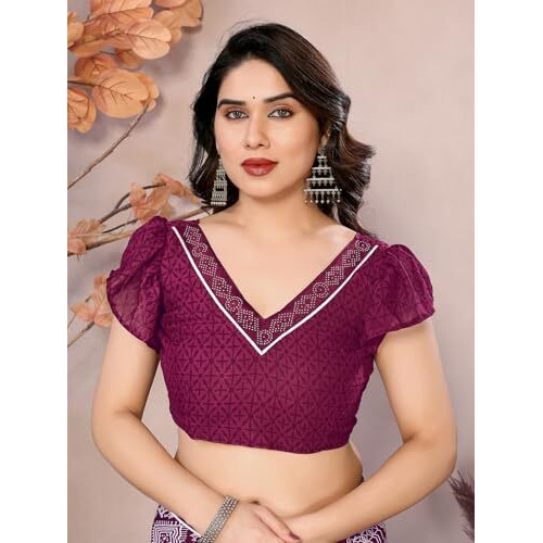 Yashika Women's Printed Georgette Saree With Lace Border and Unstitched Blouse Material (AZ-YS-P1-MADHUMATI PURPLE)