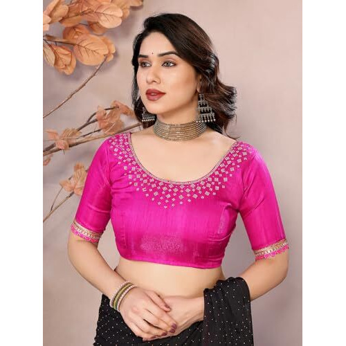 Yashika Women's Solid Color Georgette Zari Work Saree With Lace and Unstitched Blouse Material (AZ-YS-P1-NEEPA BLACK)