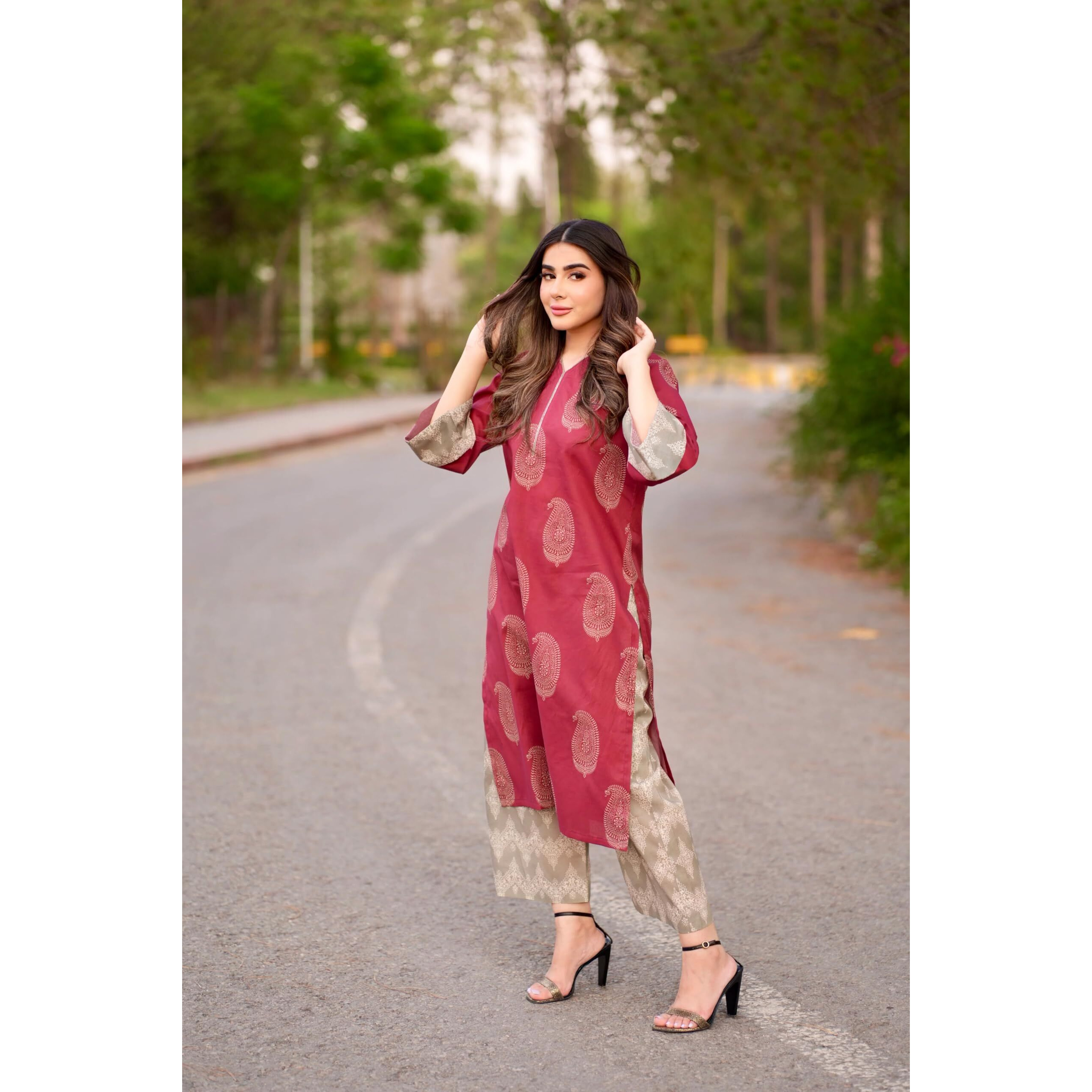 ANNI DESIGNER Women's Rayon Viscose Straight Printed Kurta with Palazzo (Jivani Pink_S_Pink_Small)