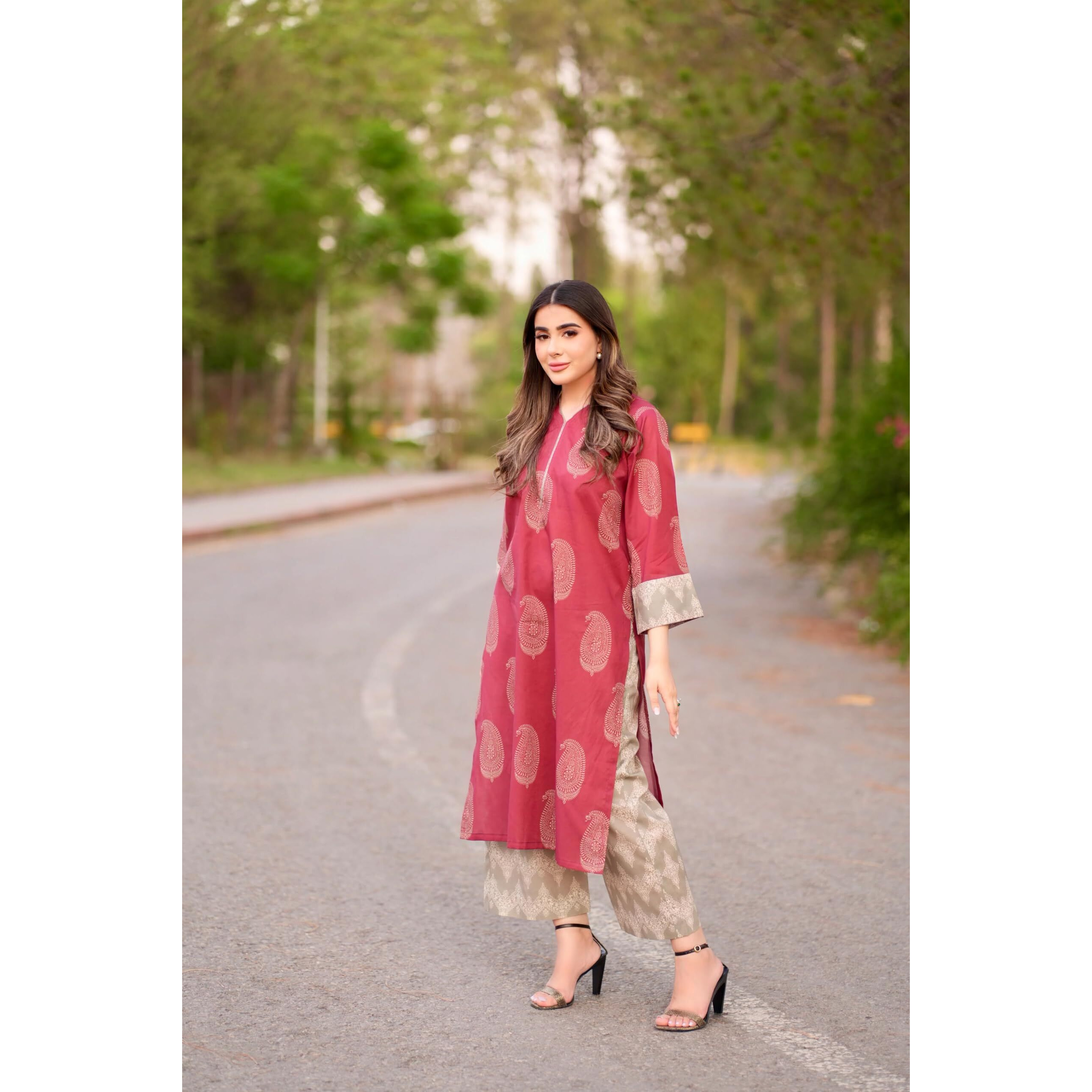 ANNI DESIGNER Women's Rayon Viscose Straight Printed Kurta with Palazzo (Jivani Pink_S_Pink_Small)