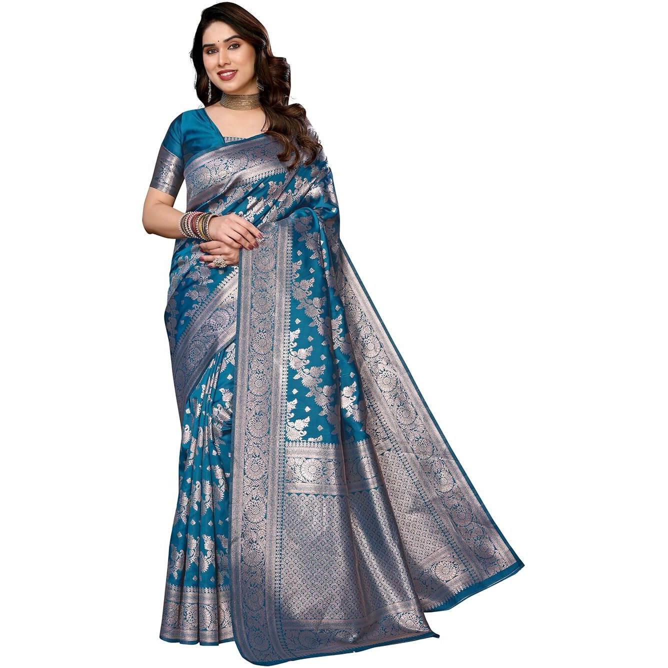 Yashika Women's Banarasi Kanjivaram Cotton Silk Saree with Unstitched Blouse Material (AZ-YS-P1-SULOCHNA RAMA)