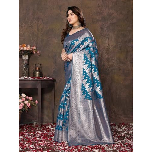 Yashika Women's Banarasi Kanjivaram Cotton Silk Saree with Unstitched Blouse Material (AZ-YS-P1-SULOCHNA RAMA)