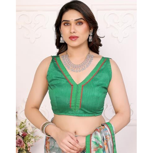 Yashika Women's Printed Georgette Satin Saree with Lace Border and Blouse Material (AZ-YS-P1-SUJATA GREEN)