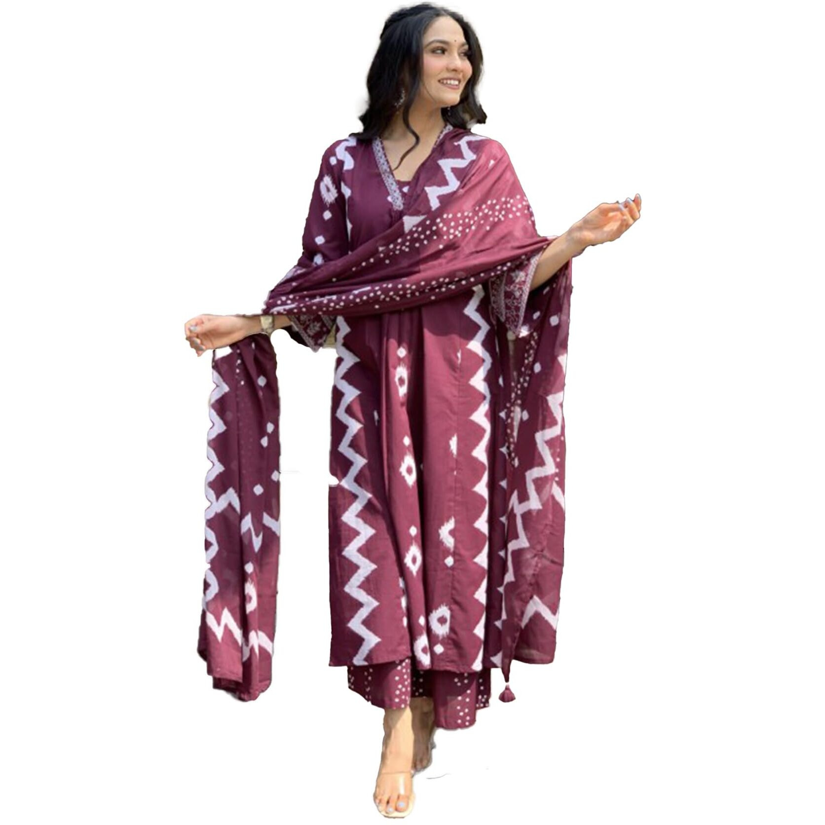 Yashika Women's Regular Cotton Blend Floral Printed Kurta Plazzo Set with Dupatta Suitable for Every Indian Occasion (AZ-YS-OG-KS2174-Parent_Maroon