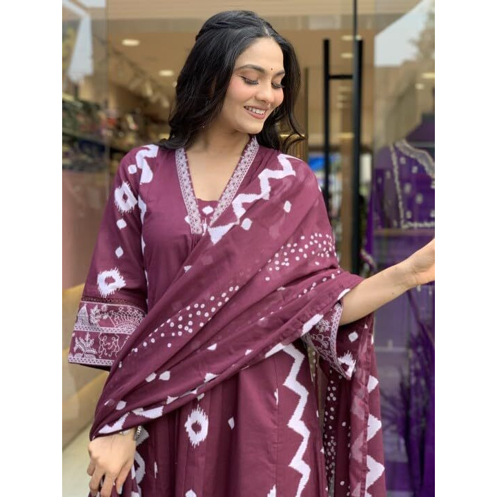 Yashika Women's Regular Cotton Blend Floral Printed Kurta Plazzo Set with Dupatta Suitable for Every Indian Occasion (AZ-YS-OG-KS2174-Parent_Maroon