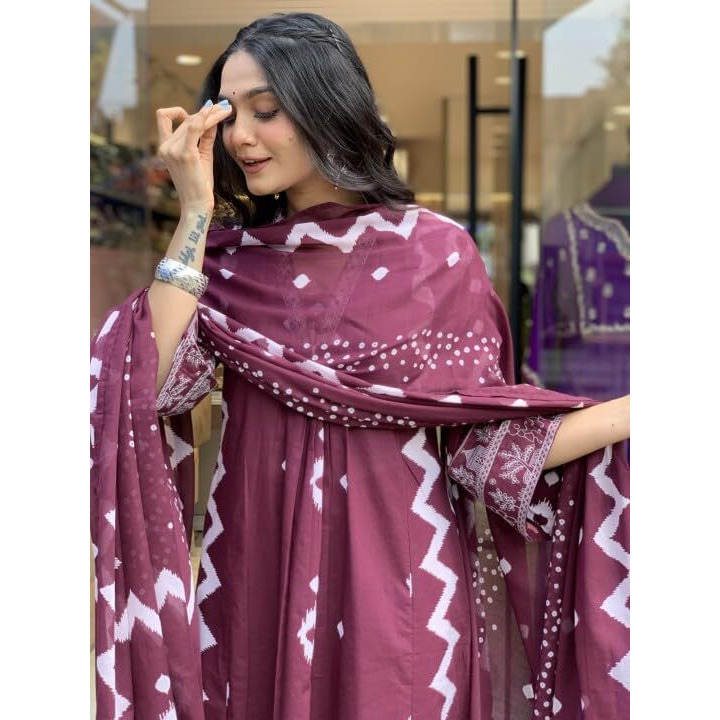 Yashika Women's Regular Cotton Blend Floral Printed Kurta Plazzo Set with Dupatta Suitable for Every Indian Occasion (AZ-YS-OG-KS2174-Parent_Maroon
