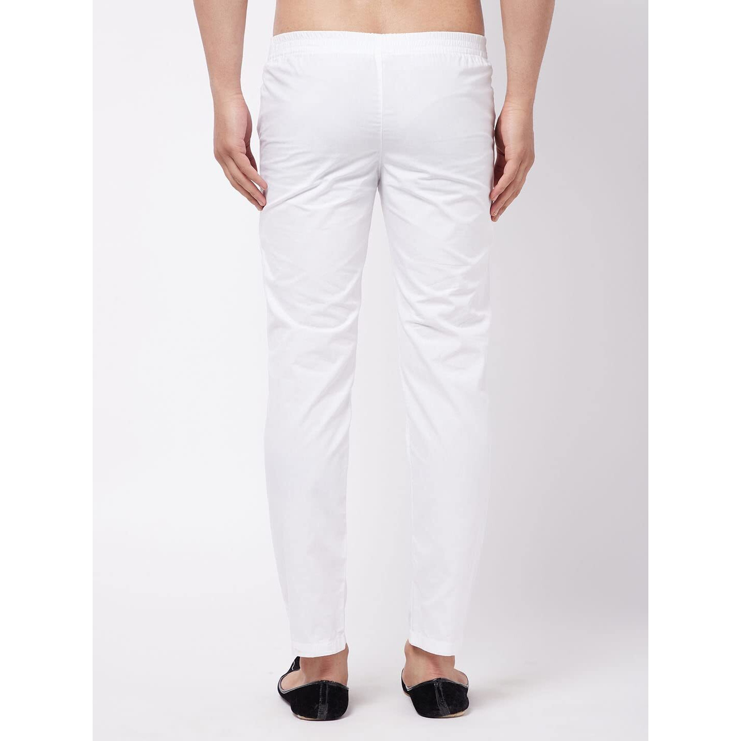 VASTRAMAY Men's White Cotton Lycra Pant Style Pyjama Comfortable Ethnic & Casual Wear with Elastic Waistband & Pockets for Festive/Wedding