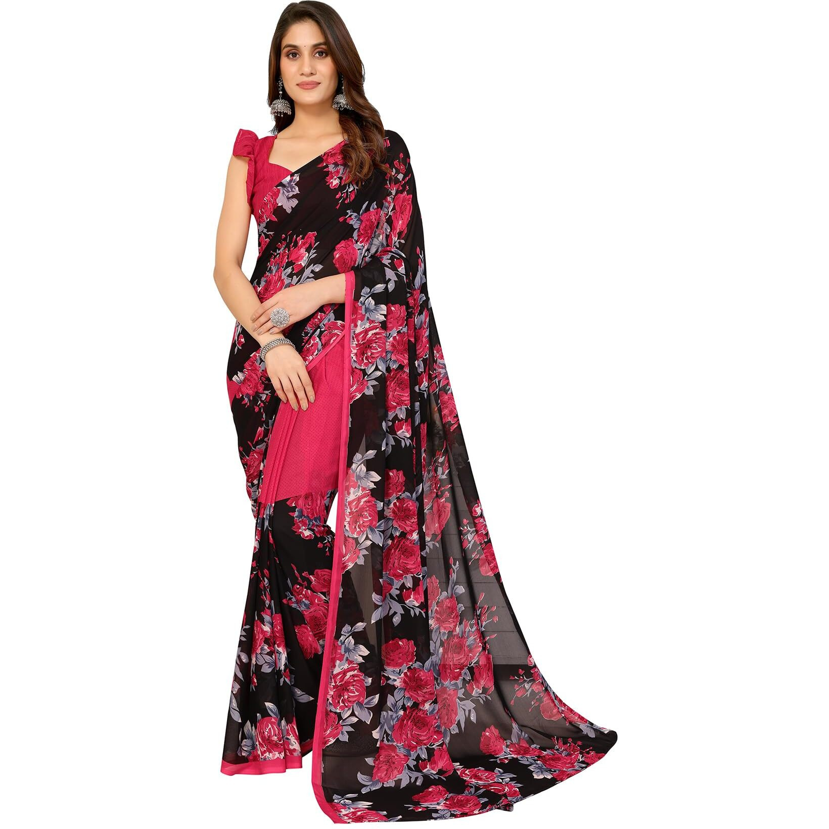 Yashika Women's Woven Latest Georgette Saree with Unstitched Blouse Material-Suitable for Party, Festival and Wedding (AZ-YS-P1-FLORAL-ZEEL-Parent_Pink)