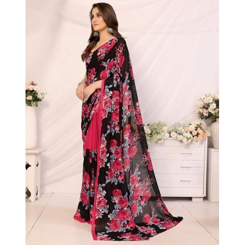 Yashika Women's Woven Latest Georgette Saree with Unstitched Blouse Material-Suitable for Party, Festival and Wedding (AZ-YS-P1-FLORAL-ZEEL-Parent_Pink)
