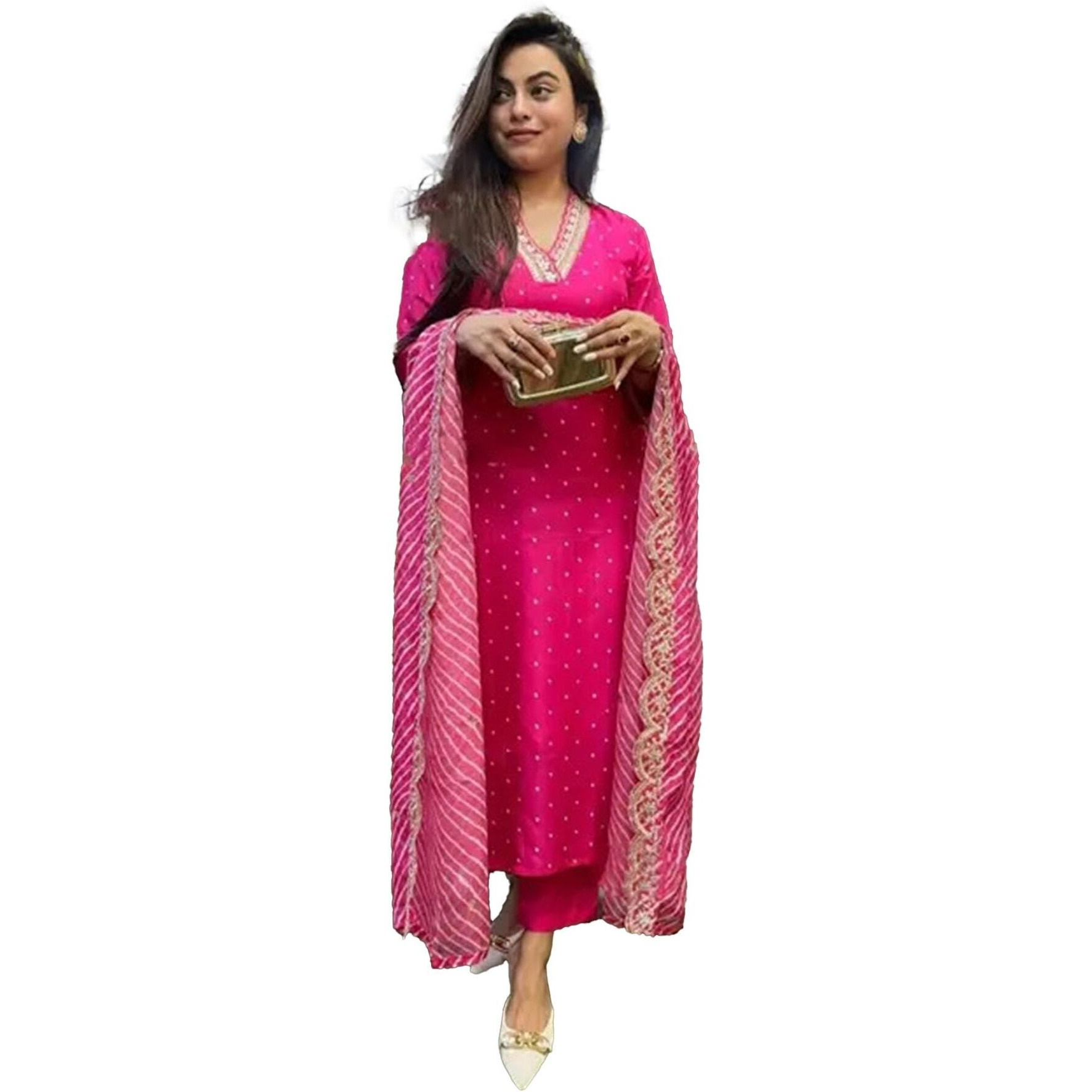Yashika Women's Regular Silk Blend Table Kurta Pant Set with Mal Cotton Digital Print Dupatta and Embroidery Work Suitable for Every Indian Occasion (AZ-YS-OG-KS2178-Parent_Pink