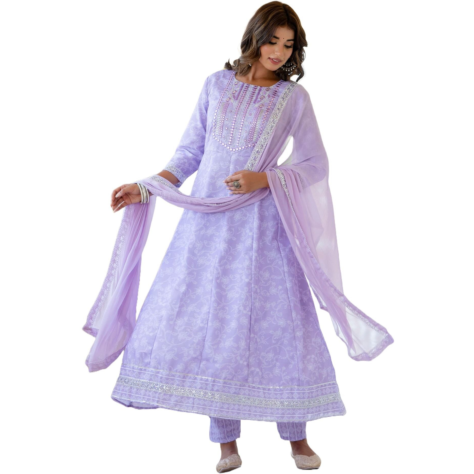 Yashika Women's Regular Kurta Set in Light Purple Color Cotton Blend Fabric with Pant and Dupatta (AZ-YS-P1-KS2154-M
