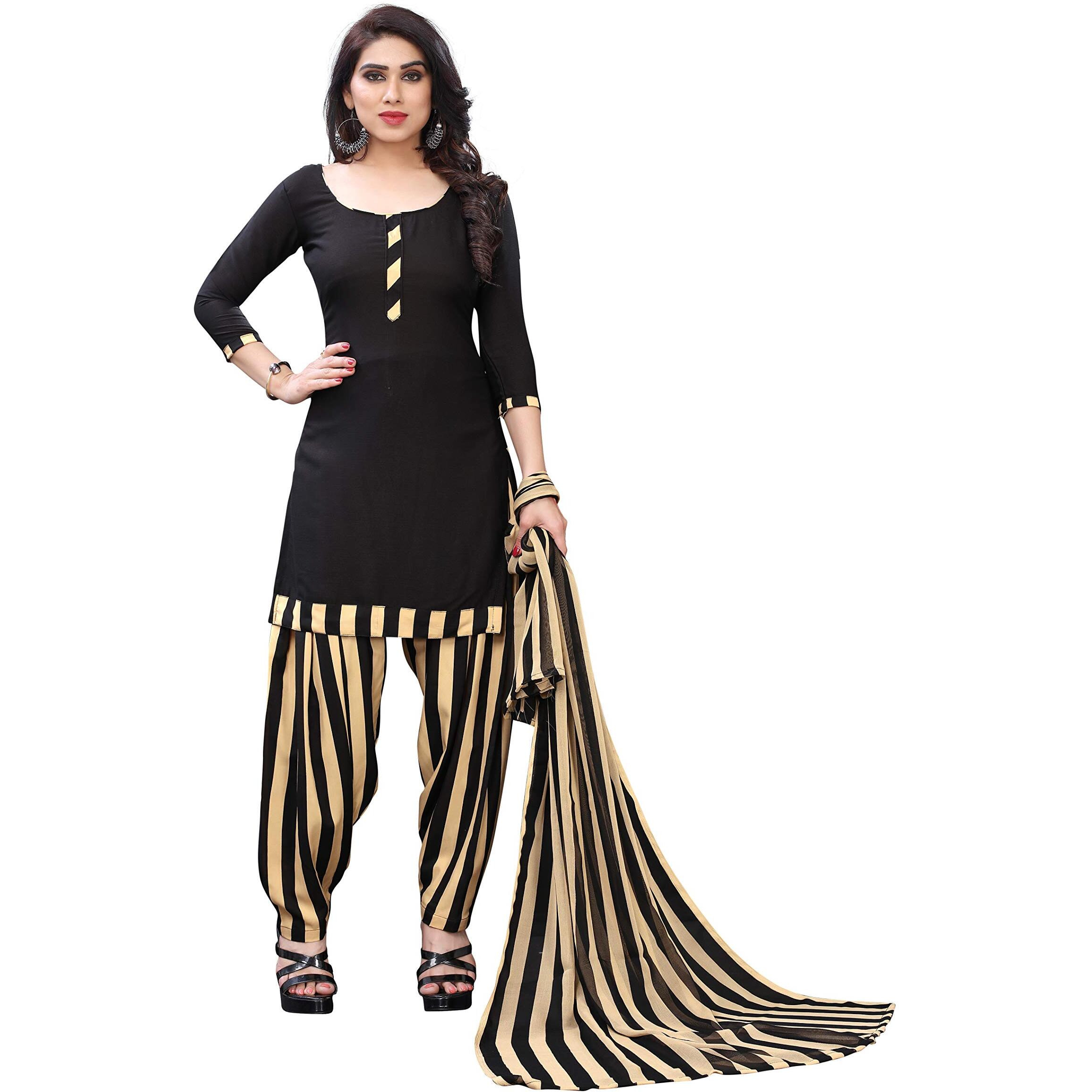 Yashika women's crepe printed unstiched salwar suit dress material free size (ZEBRA BLACK)