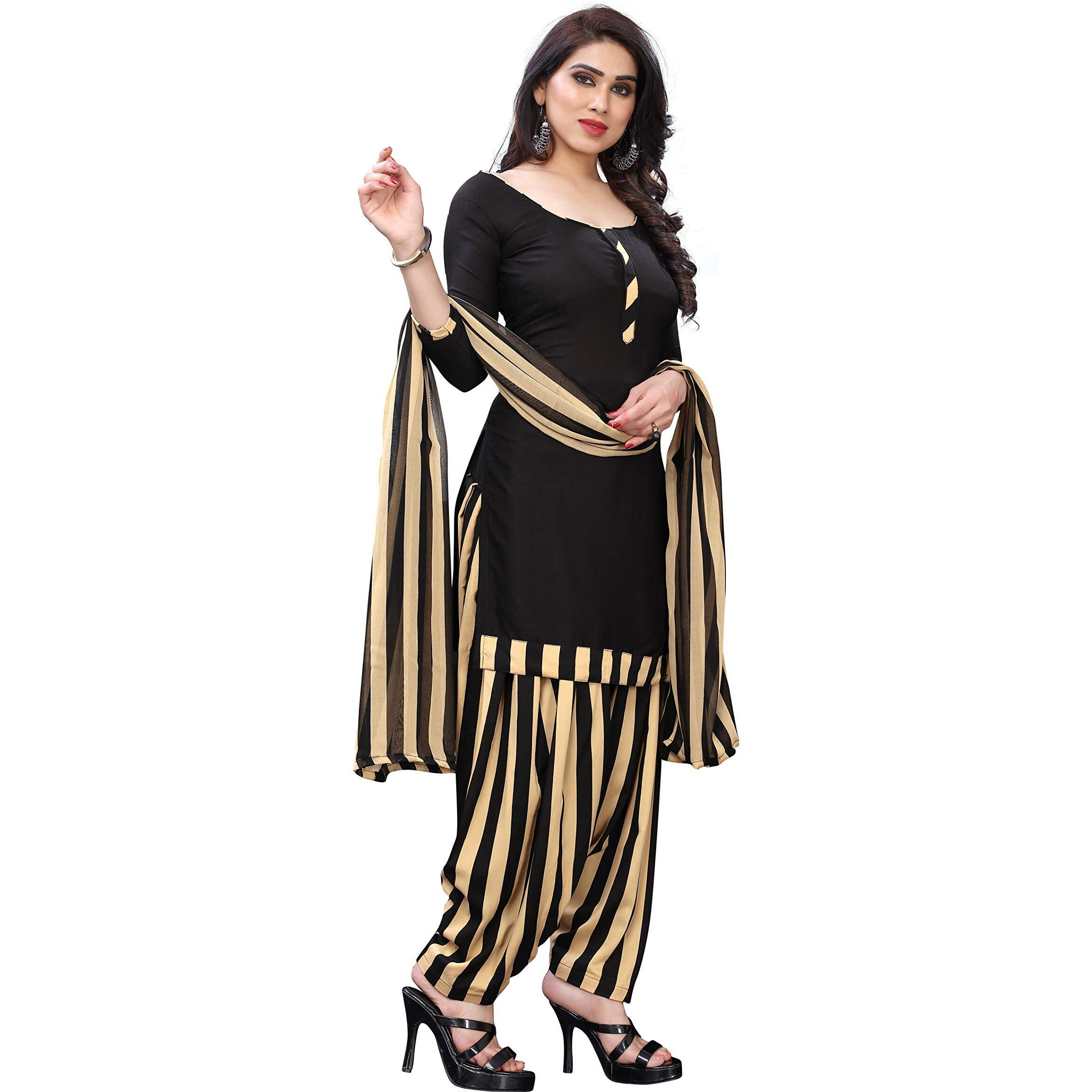 Yashika women's crepe printed unstiched salwar suit dress material free size (ZEBRA BLACK)