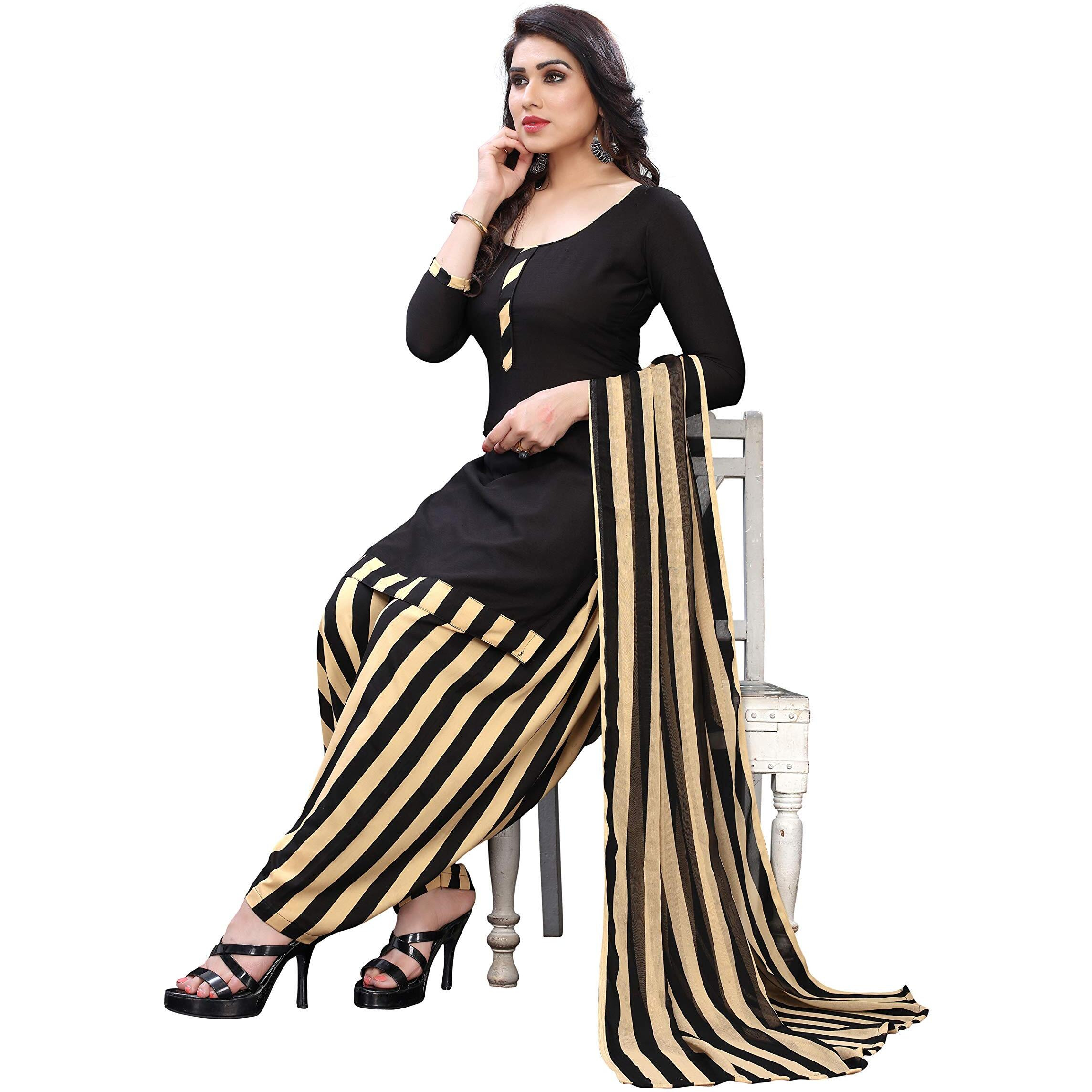 Yashika women's crepe printed unstiched salwar suit dress material free size (ZEBRA BLACK)