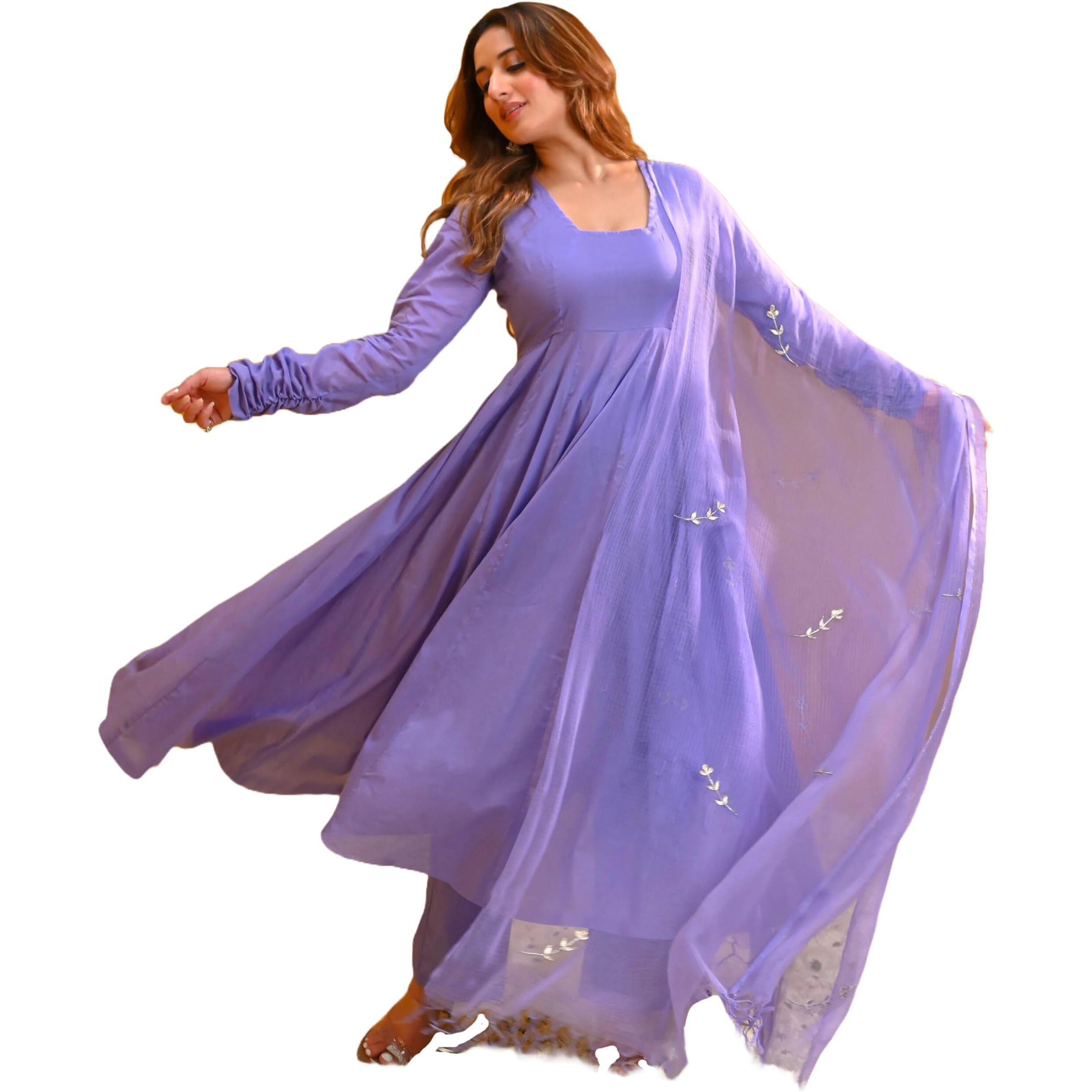 ANNI DESIGNER Women's Rayon Viscose Solid Anarkali Kurta with Pant & Dupatta (Tuntun Blue_M_Blue_Medium)