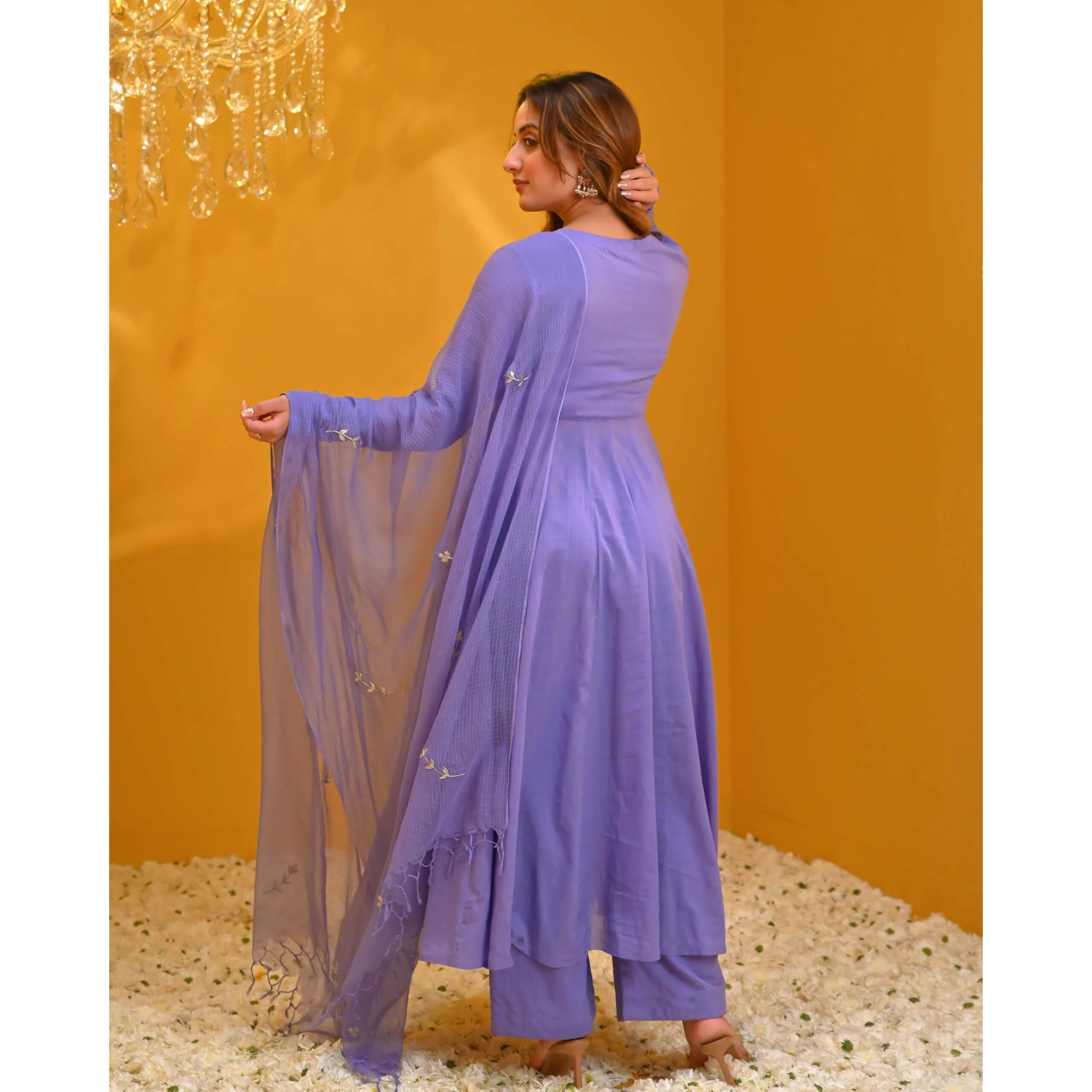 ANNI DESIGNER Women's Rayon Viscose Solid Anarkali Kurta with Pant & Dupatta (Tuntun Blue_M_Blue_Medium)