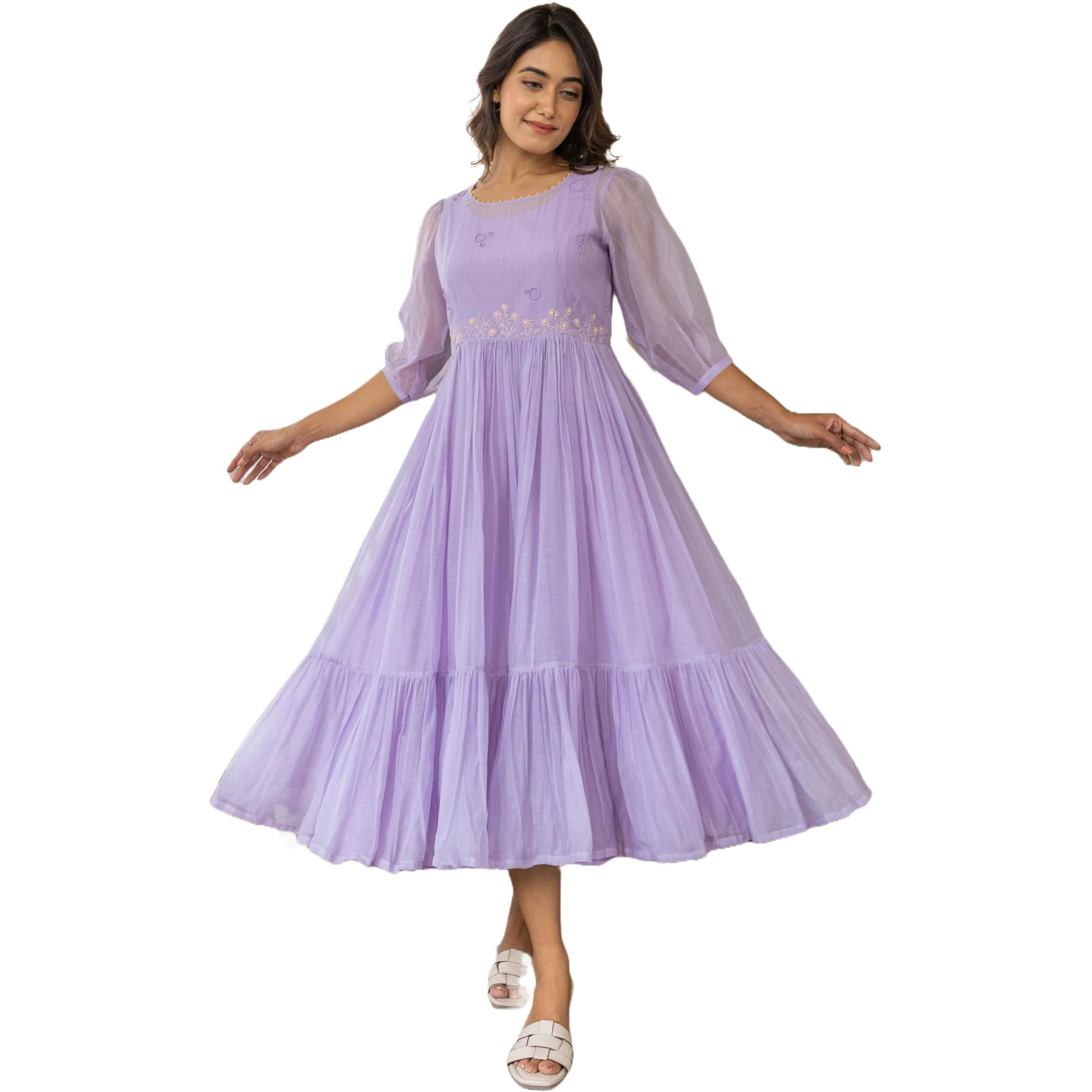 ANNI DESIGNER Women Rayon Blend Regular Fit Embroidered Anarkali Kurta (Talipara Purple-VKS01_S_Purple_Small)