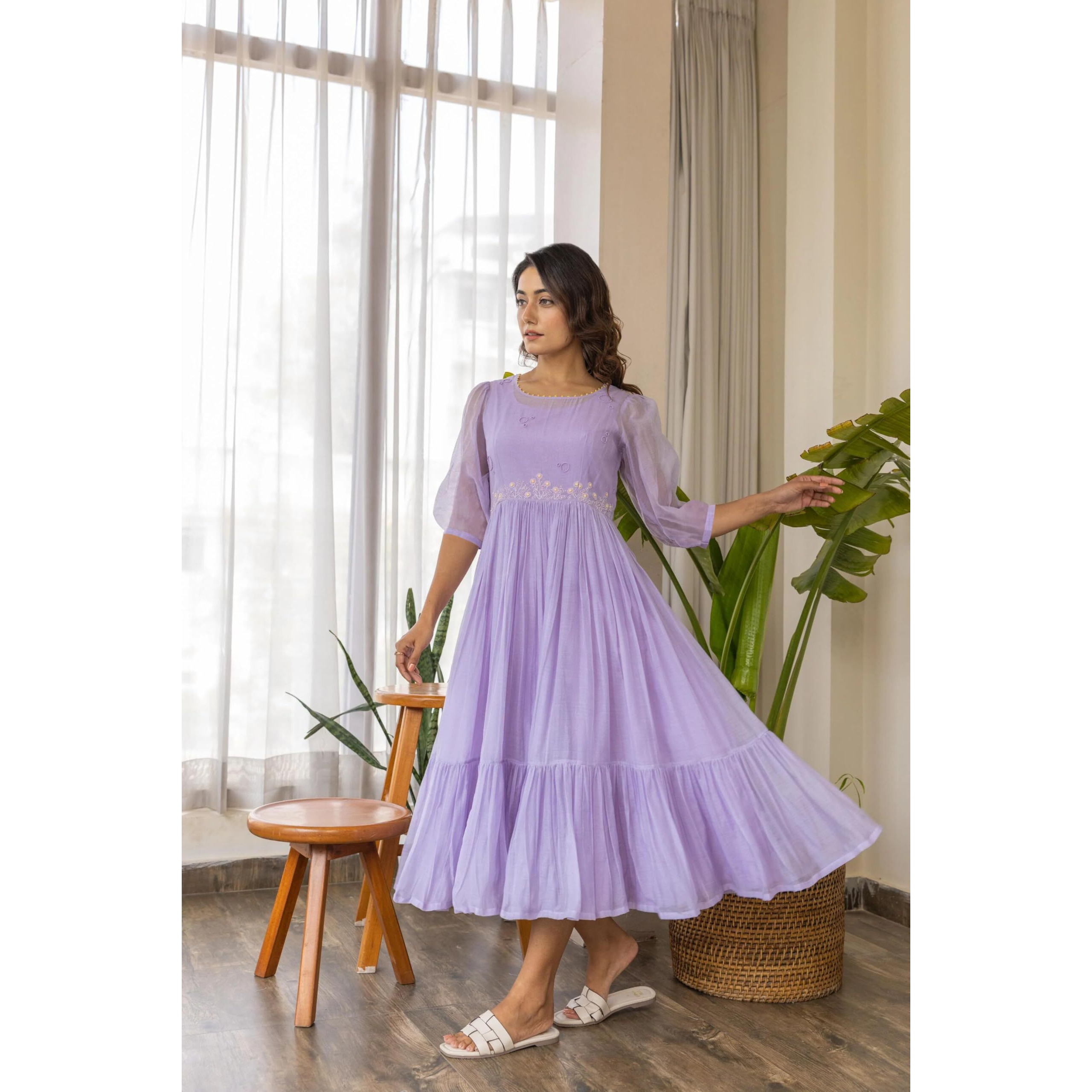 ANNI DESIGNER Women Rayon Blend Regular Fit Embroidered Anarkali Kurta (Talipara Purple-VKS01_S_Purple_Small)